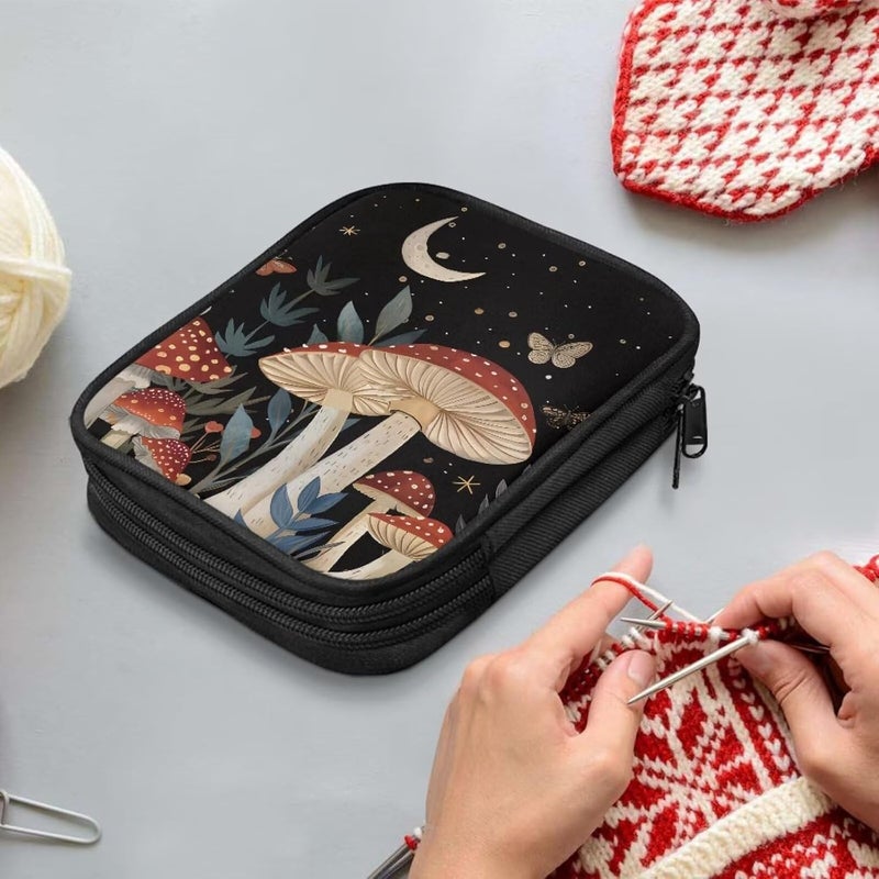 Vanideaoty Store Moon Mushroom Crochet Hook Case Organizer Easy to Clean Knitting Needle Storage with Web Pockets Crochet Hook Case for Travel Lightweight - Image 3